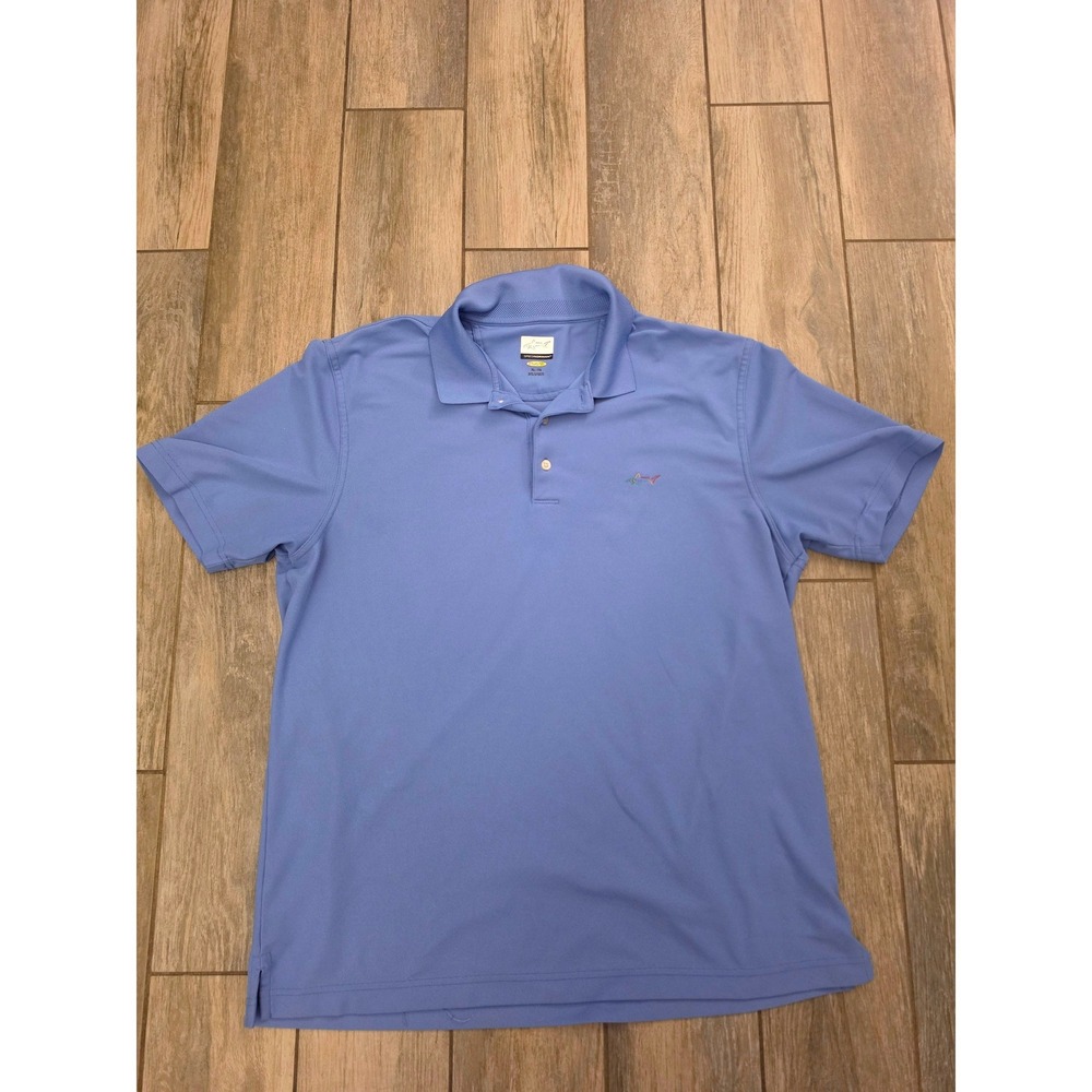 Greg Norman Play Dry Mens Blue Short Sleeve Golf Polo Shirt XL Embroidered Shark